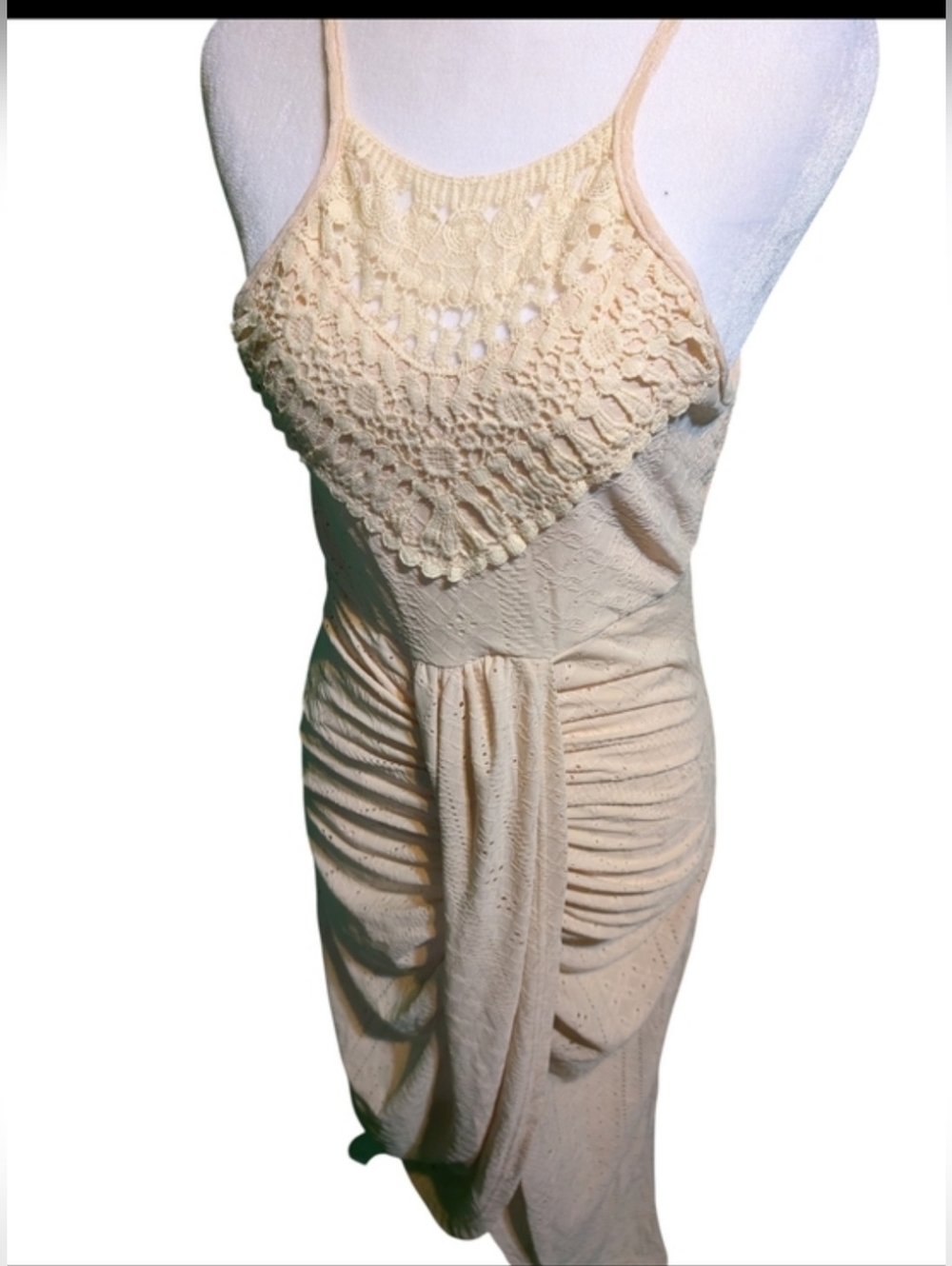 Cream Crochet Yoke Sleeveless Dress